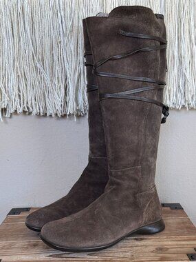 Camper Brown Suede Leather Wrap Knee High Flat Renaissance Sporty Boots Size 7